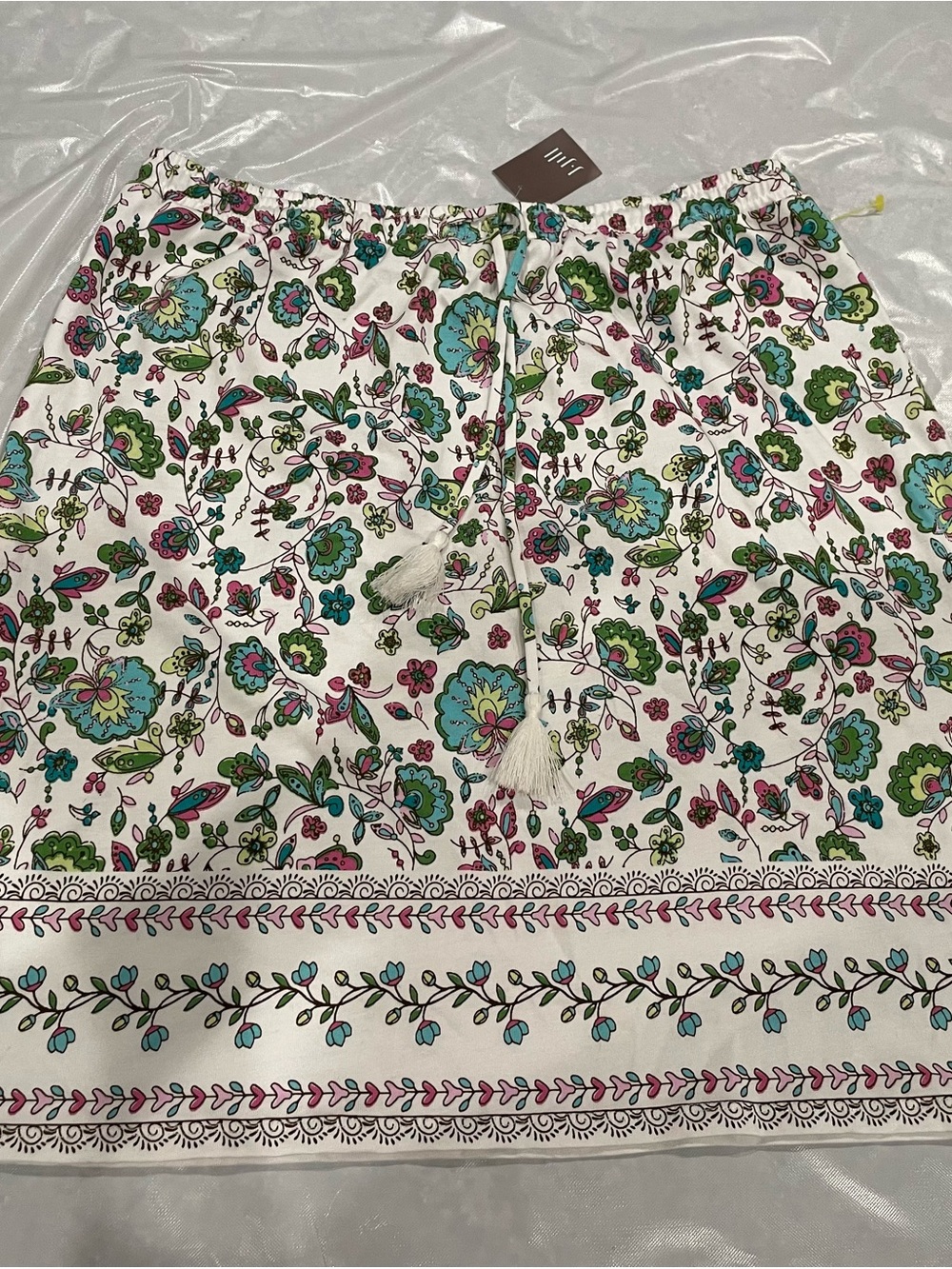 J. Jill White Floral Drawstring Mini Skirt with Tassels